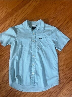 RVCA Blue Short-Sleeve Button-Down Shirt Boys Large school photo